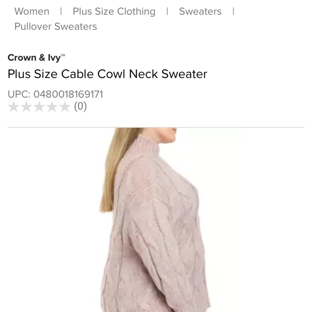 Crown & Ivy plus size cable knit sweater in blush‎ pink. NWT. Retail 79.50 - Picture 2 of 9
